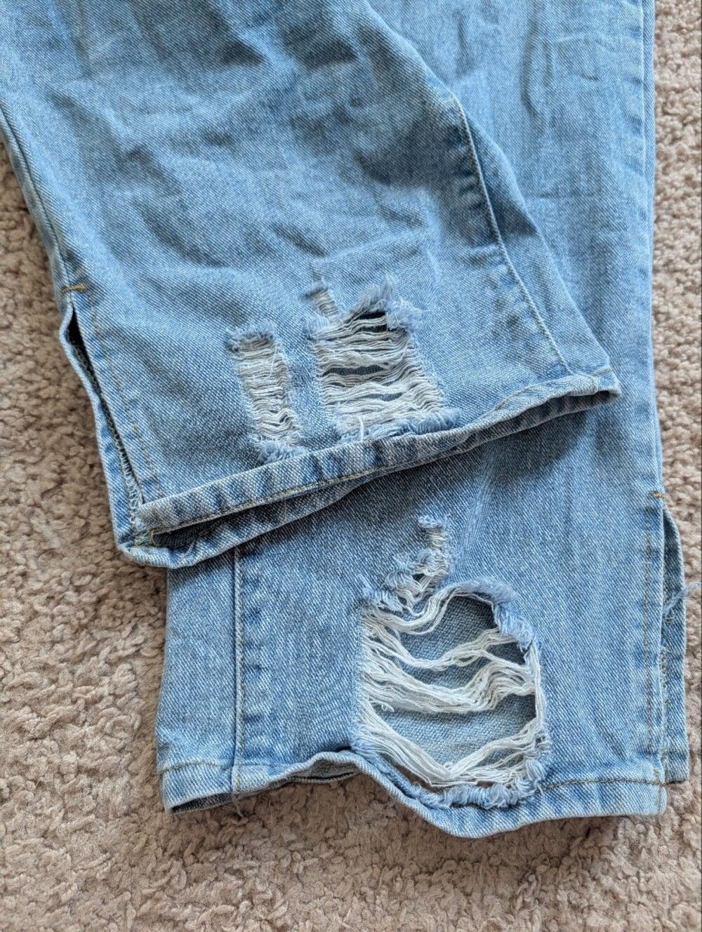 Prettylittlething Women Light Blue Distress Split Hem Straight Leg Jean Size 12 - Picture 6 of 12